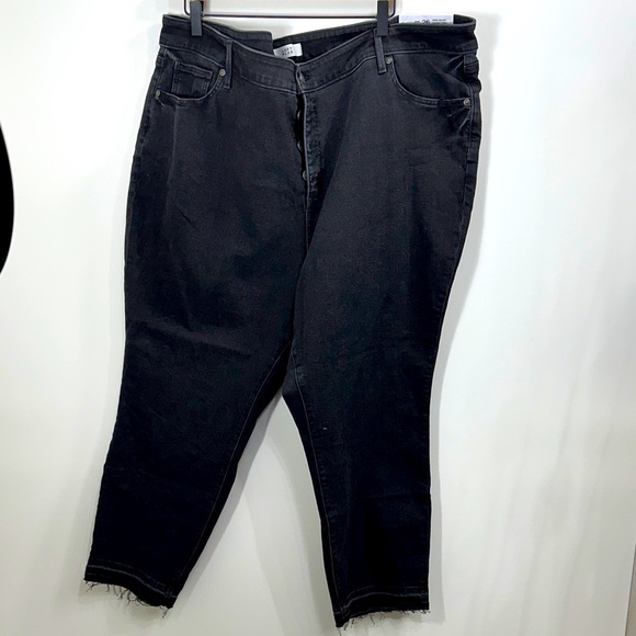 Loft Plus High Waist Skinny Crop button fly black jeans size 26. NWT. - Picture 1 of 15